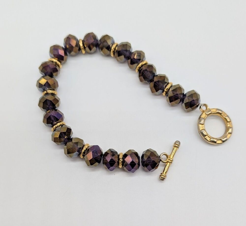 Vintage Faceted Rhinestone Brown Purple Iridescent Aurora Borealis Bracelet